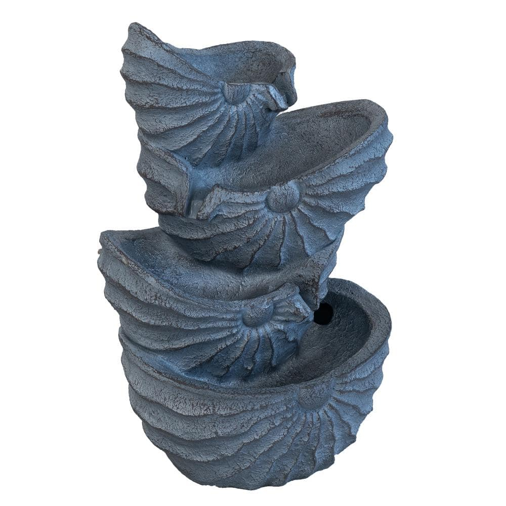 21.5 in. Blue Polyresin Nautilus Shell 4-Tier Water Fountain with Light