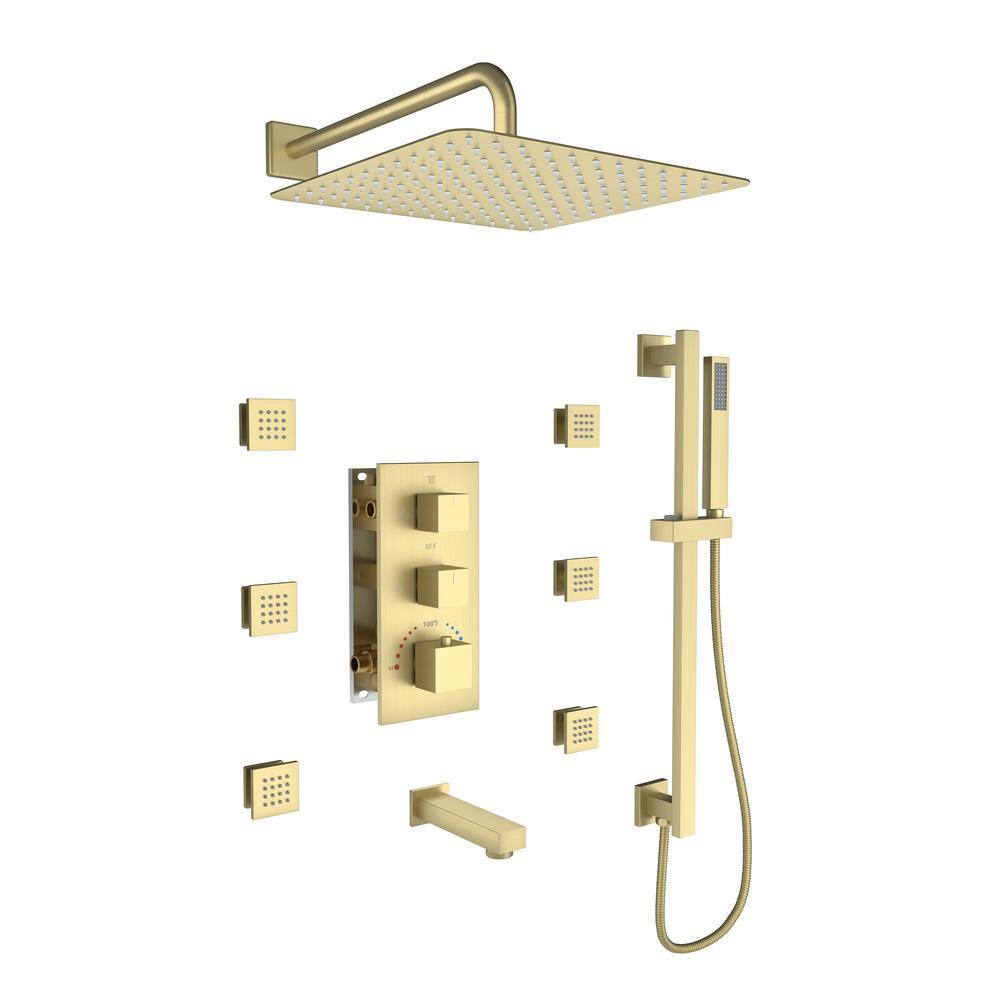 Brushed Gold Stainless Steel Multi-head Wall Mounted Shower System