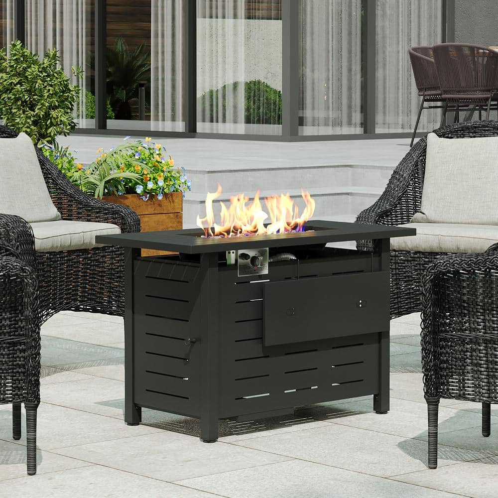40-Inch Rectangular Propane Fire Pit Table, 50,000 BTU Outdoor Gas Fire Pit with Waterproof Cover, Alloy Steel Fire Table with Lid and Lava Rocks, Modern Black Firepit for Patio and Backyard