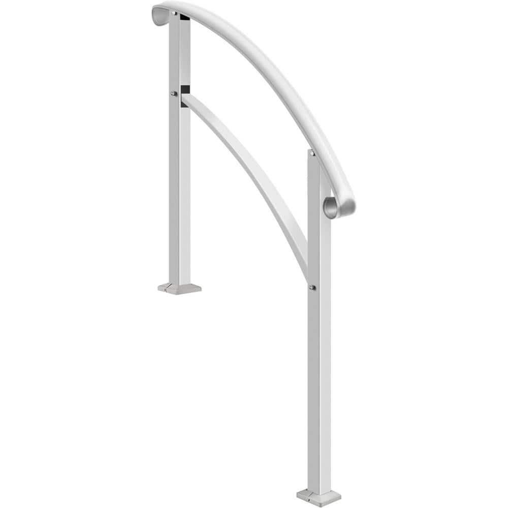 Outdoor Handrail for 1-3 Steps, 41.7 in. H x 36.4 in. W, White, Iron, Stair Railing Kit, Porch and Concrete/Wood Stairs