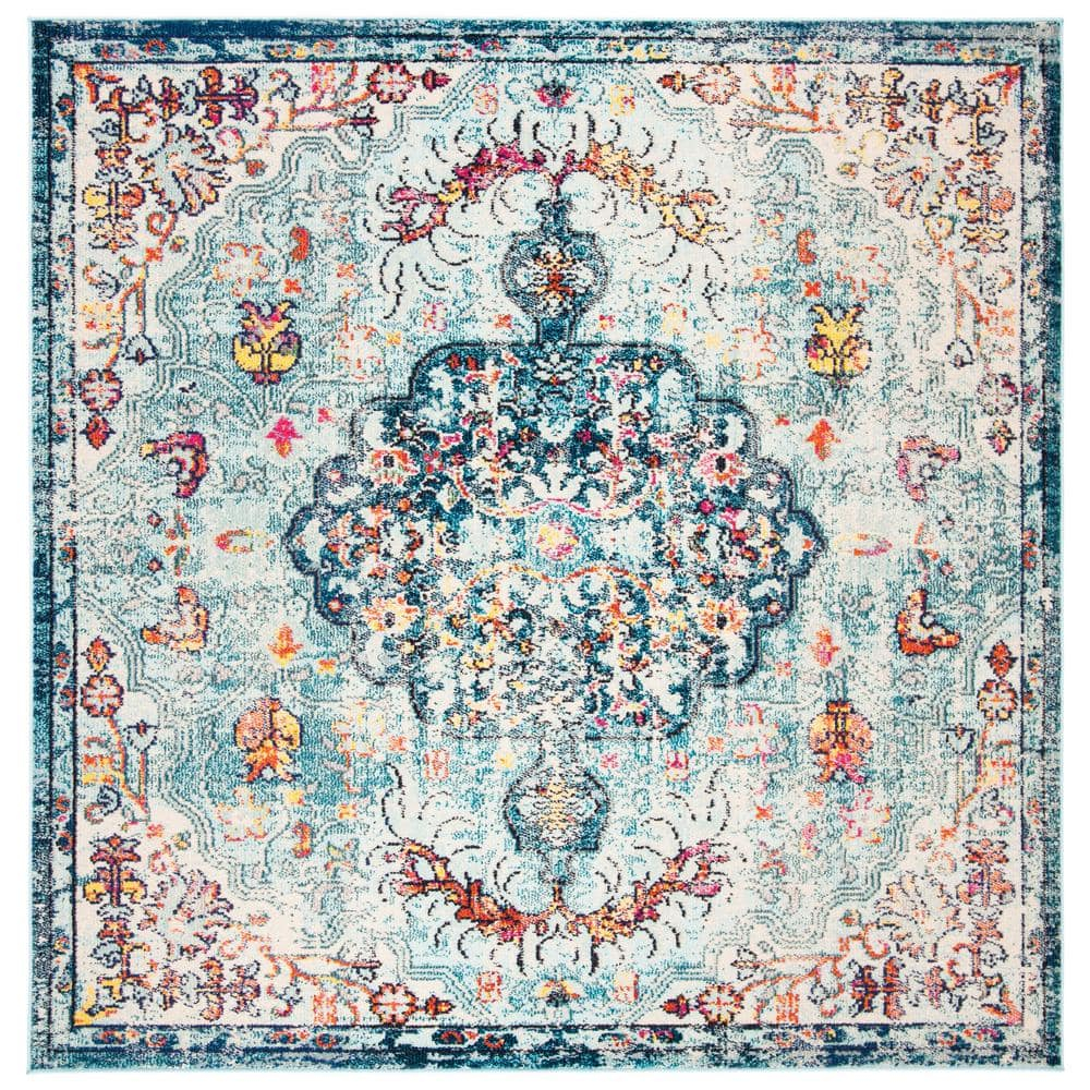 SAFAVIEH Madison Joandra Vintage Floral Area Rug, Navy/Light Blue, 12' x 12' Square
