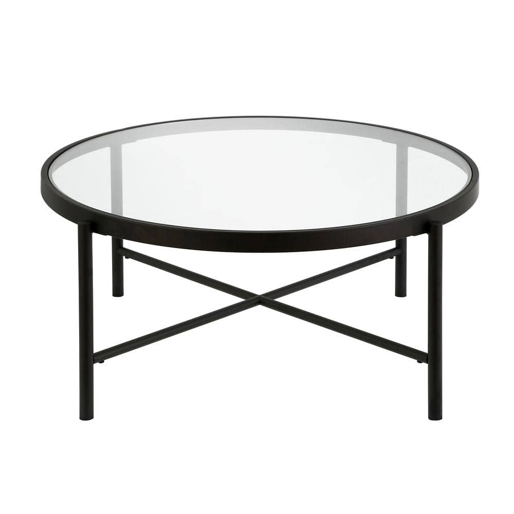 Evelyn&Zoe Duxbury 36" Wide Round Coffee Table, Blackened Bronze