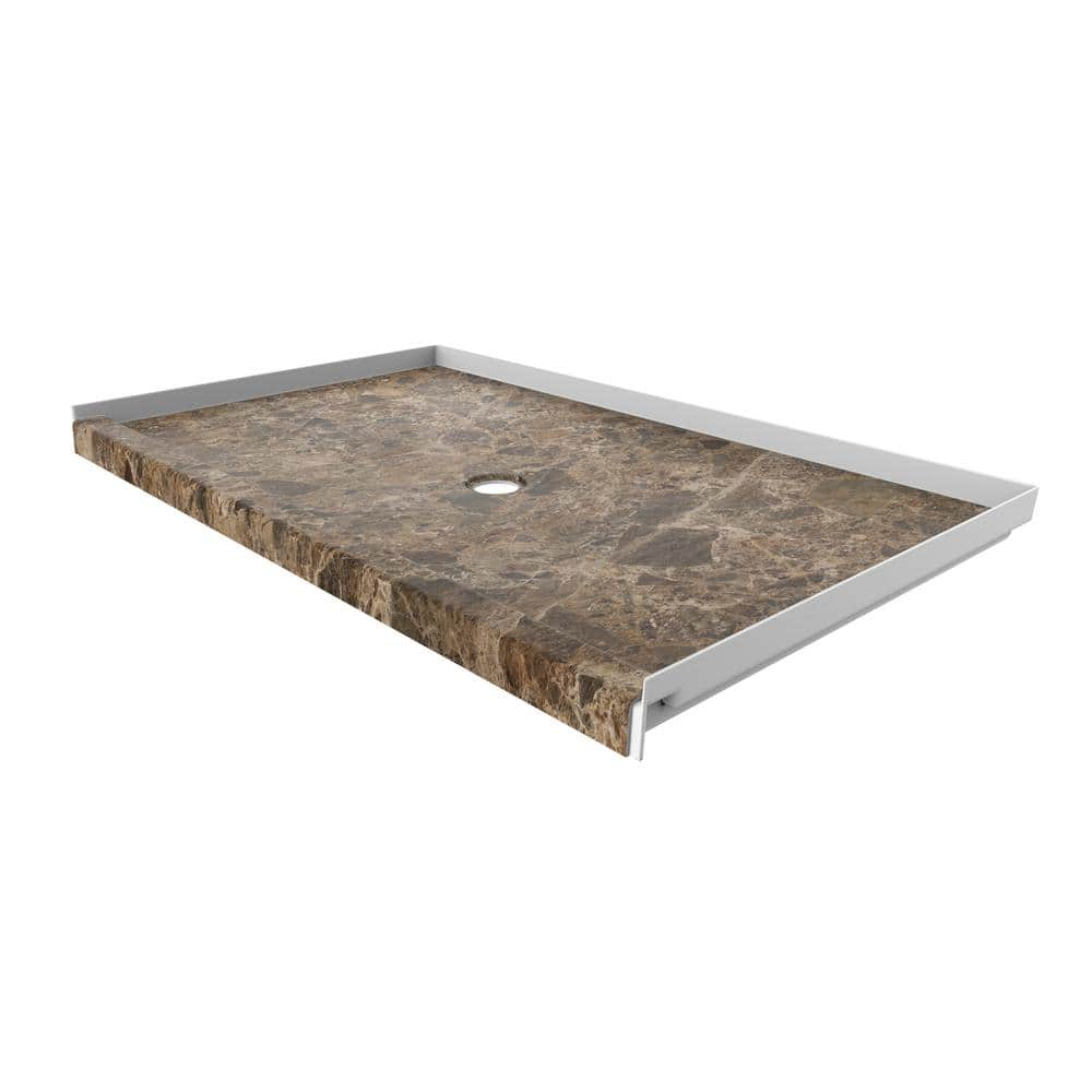 FlexStone 60"L x 36"W Single Threshold Alcove Shower Base with Center Drain