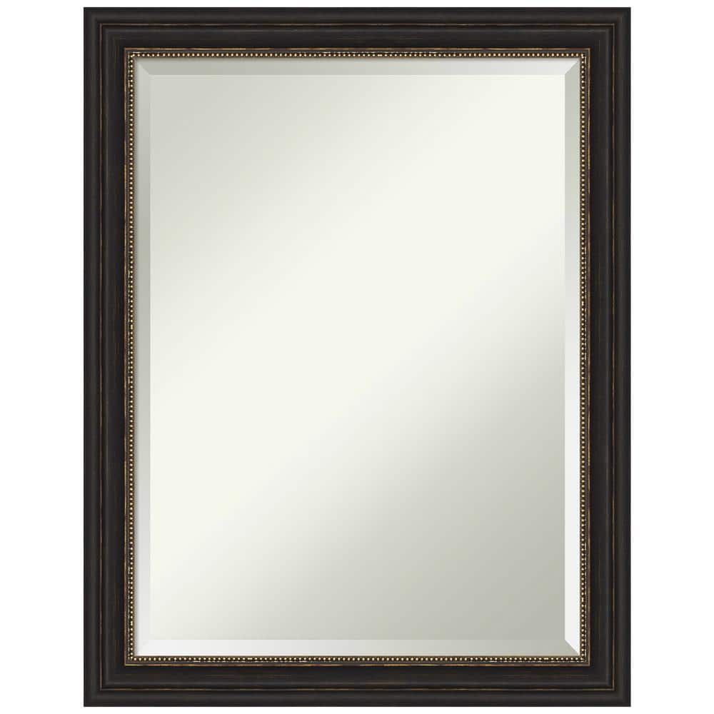 Amanti Art Beveled Bathroom Wall Mirror - Accent Bronze Narrow Frame Outer Size: 22 x 28 in