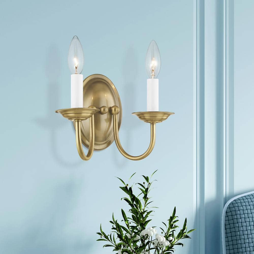 Elegant Antique Brass 2-Light Wall Sconce for Vanity