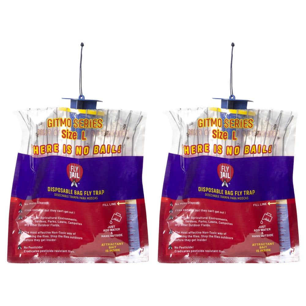 FLY JAIL Large Bags Disposable Outdoor Fly Trap Pre-Baited High-Capacity Fly Catcher 2 Pack