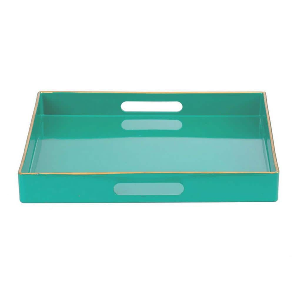 Green Benzara BM145601 Mimosa Square Tray With Cutout Handles
