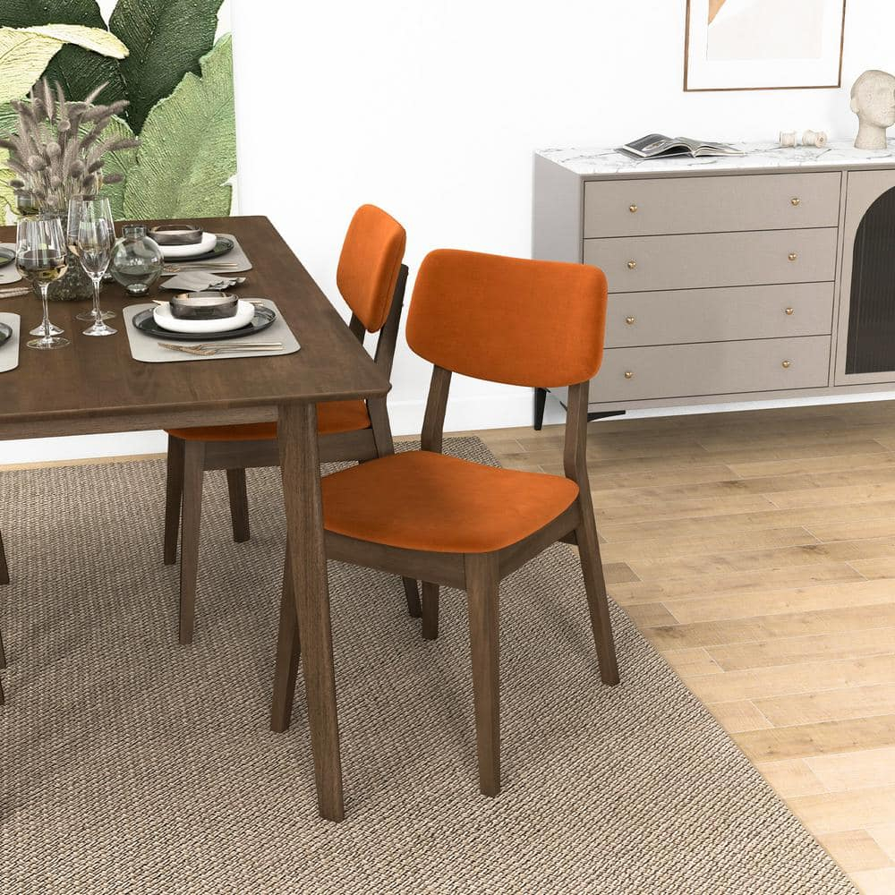 Aria Mid Century Velvet Dining Room&Kitchen Chair in Burnt Orange (Set of 2)
