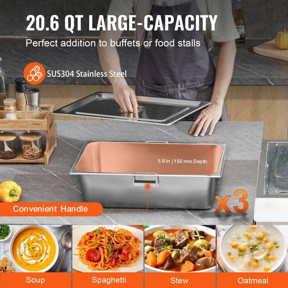 3-Pan Commercial Food Warmer, 3 x 20.6QT Electric Steam Table, 1500W Professional Buffet Catering Food Warmer with 4 Wheels (2 Lockable), Food Grade Stainless Steel Server for Party Restaurant