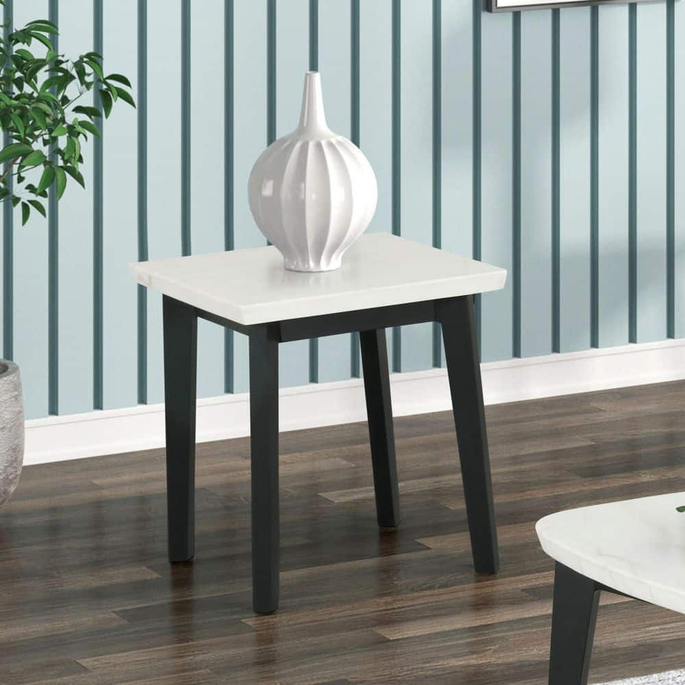Furniture of America Dorth Marble Top Square Coffee Table, White and Black