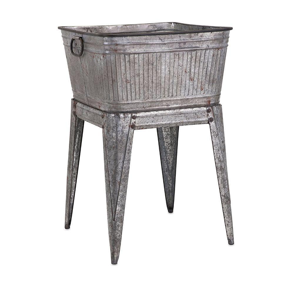 Gray Galvanized Metal Beverage Tub on Stand, 32-inch Height