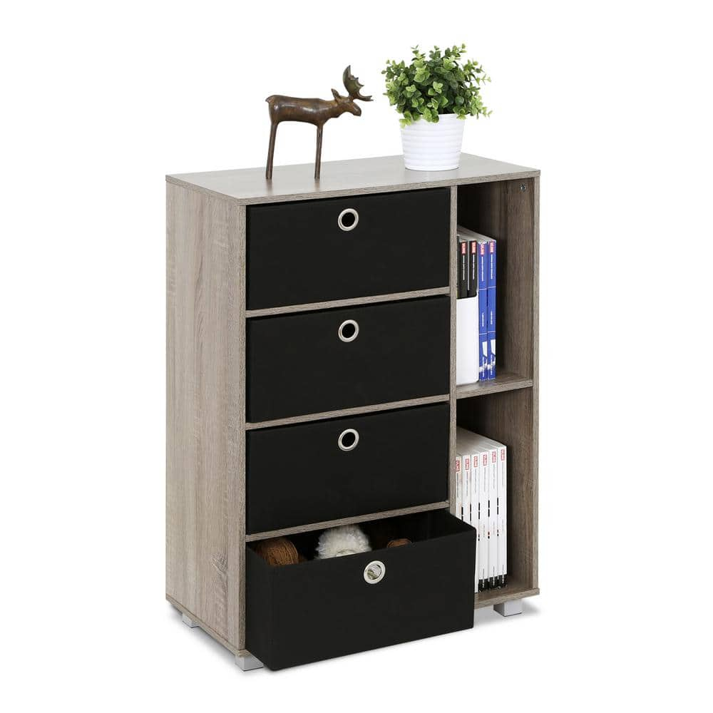 11159GYW-BK Multipurpose Storage Cabinet with 4 Bin-Type Drawers, French Oak Grey & Black