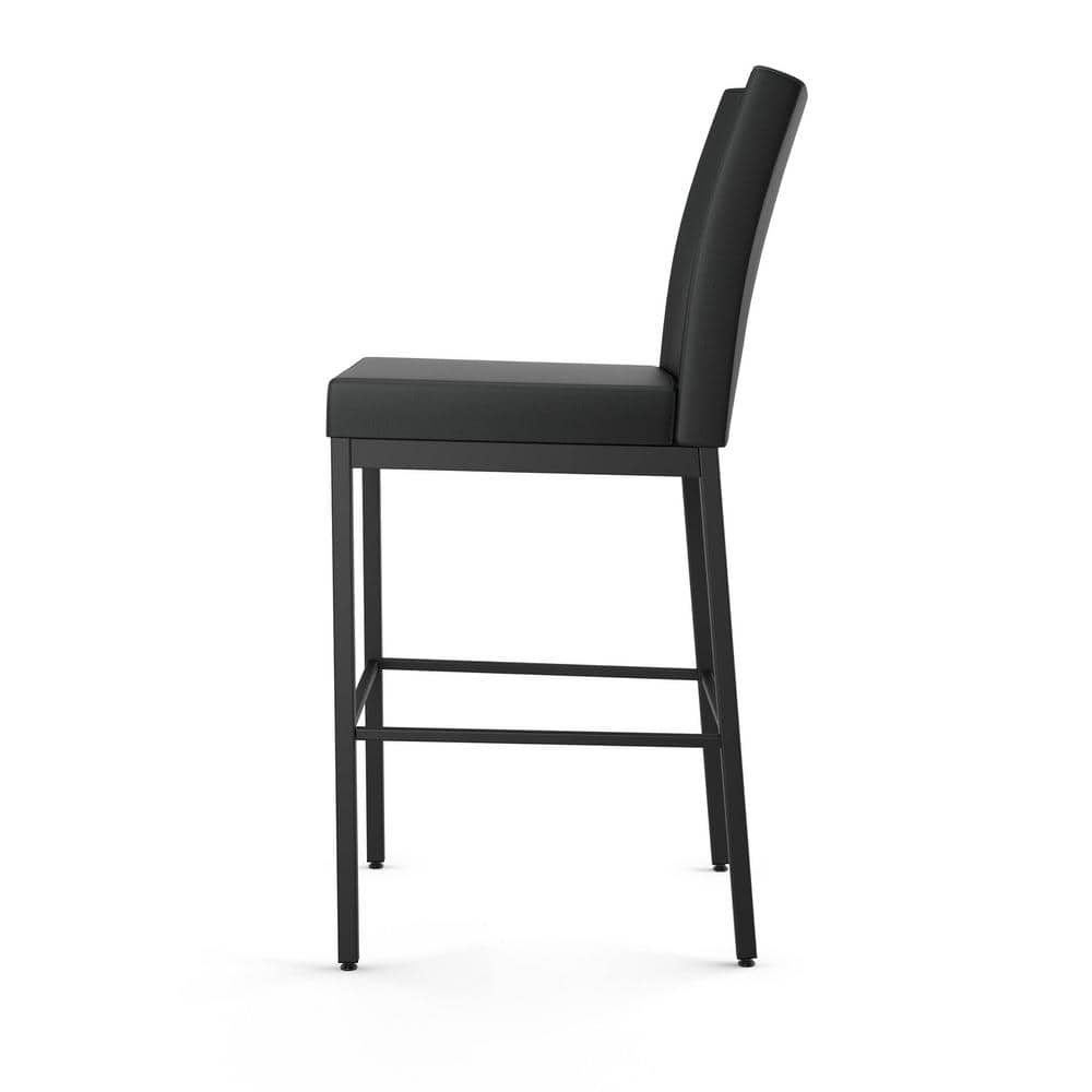 Perry Plus 26" Glamorous Black Faux Leather Counter Stool with Metallic Grey Frame
