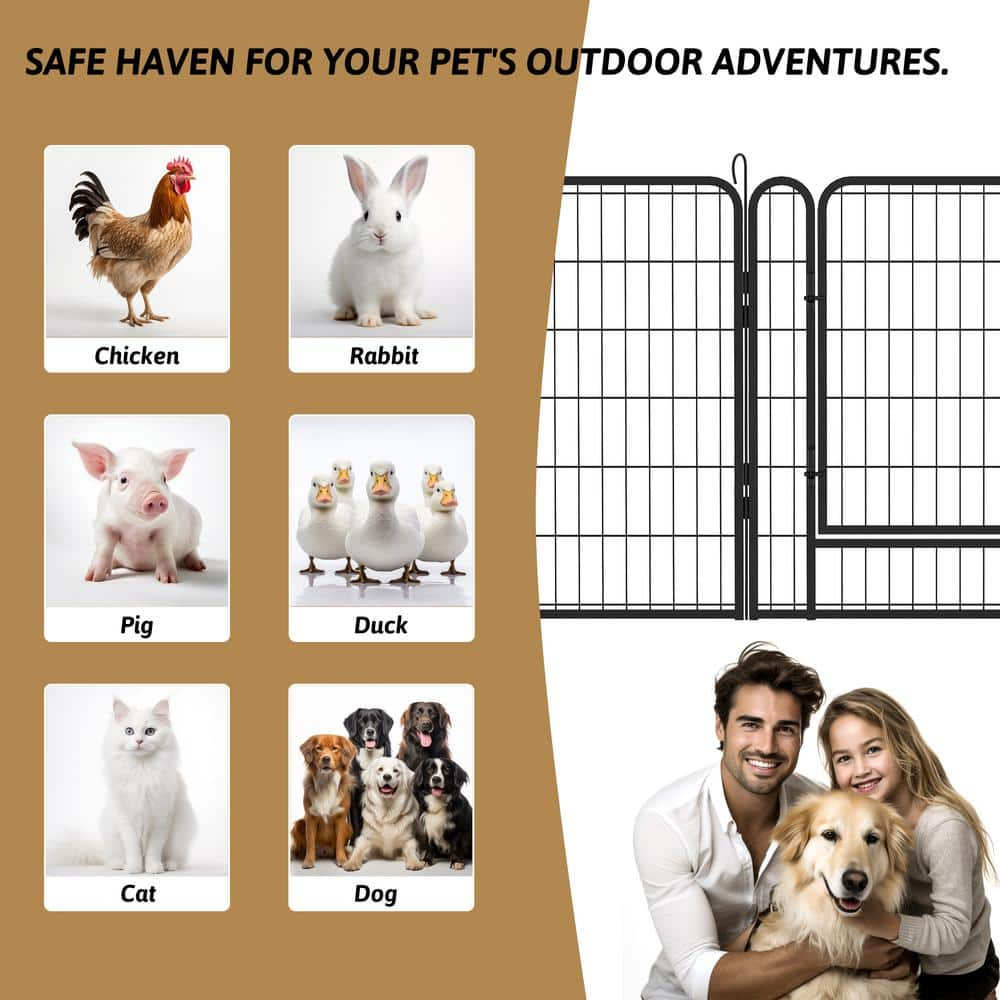 16 Panels Pet Exercise Play Pen with Door,31.7"H,Heavy Duty Metal black Playpen,Dog Playpen for Outdoor, Indoor