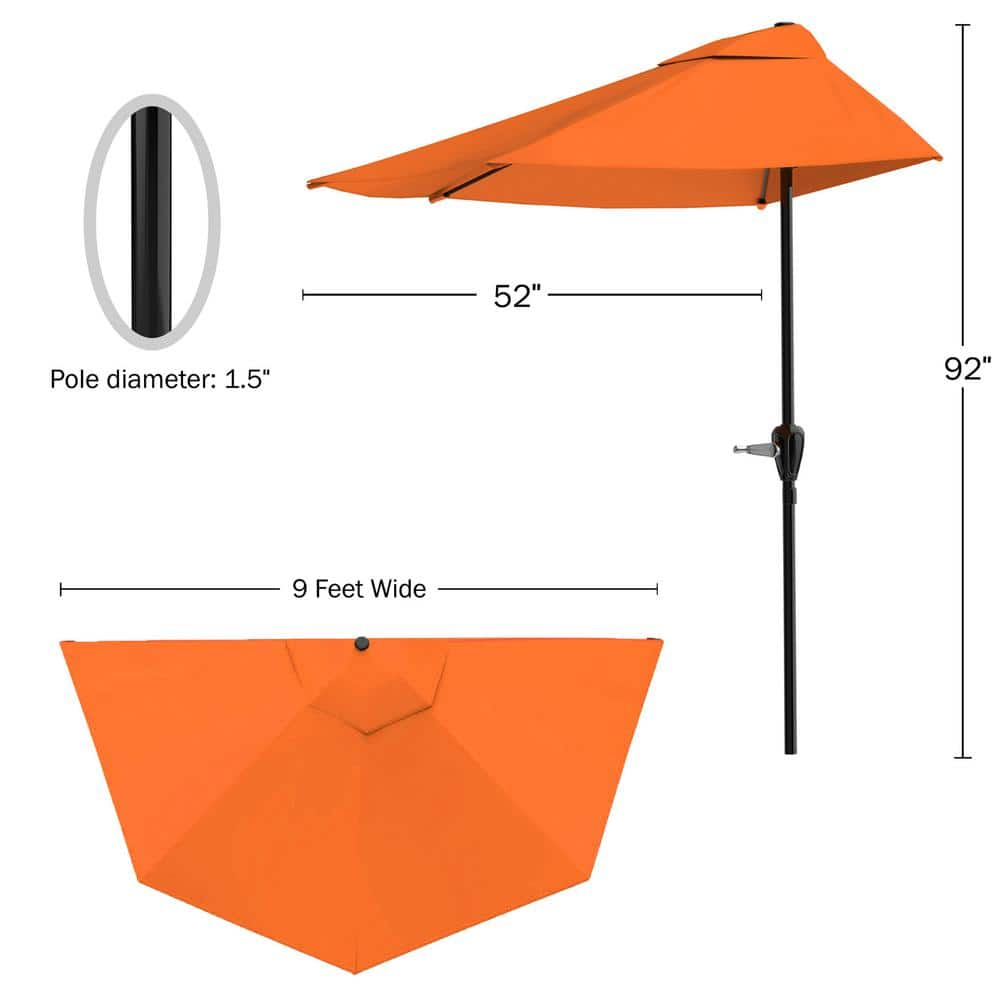 Pure Garden 9ft Half Umbrella for Balcony, Porch, or Deck, Terracotta