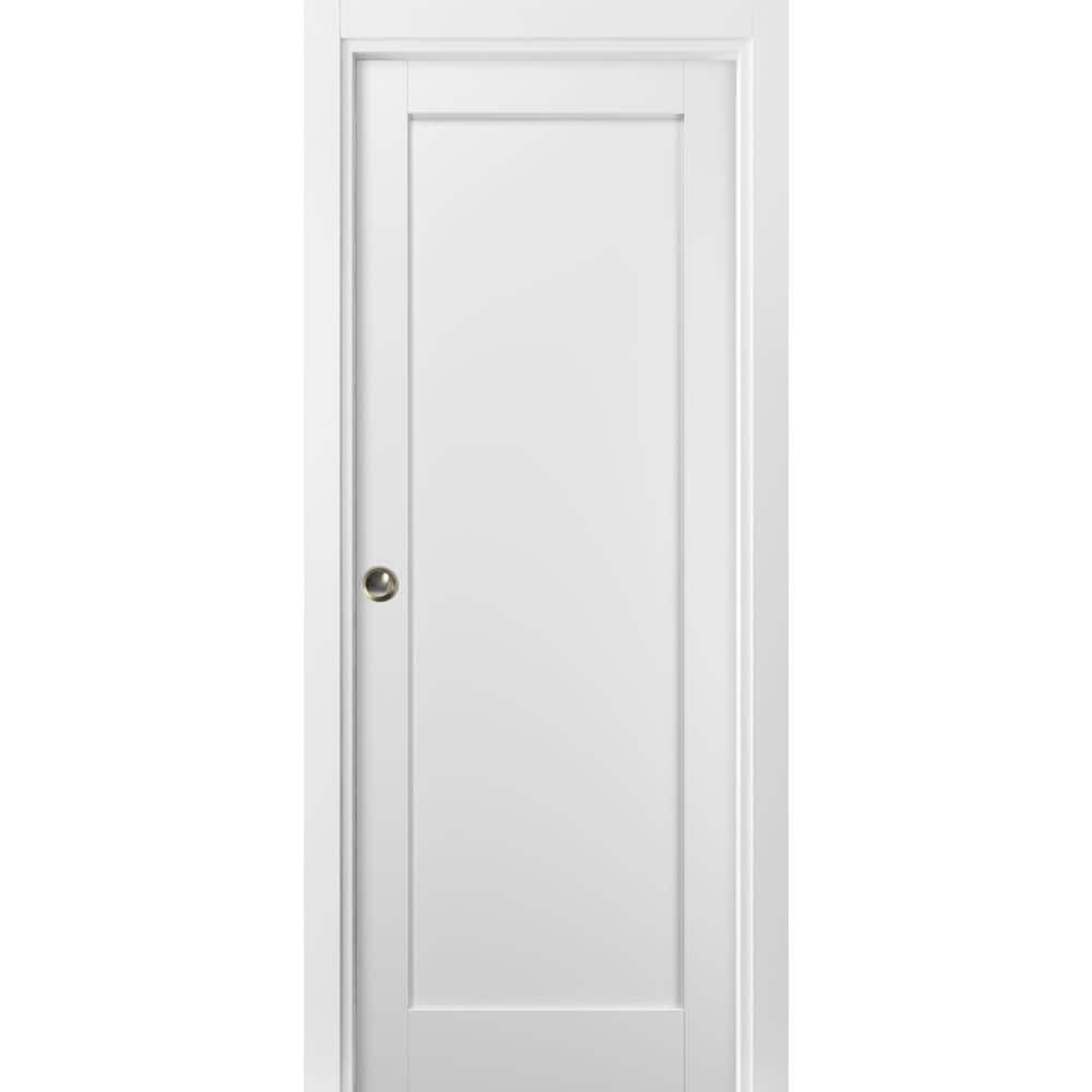 White Solid Oak Prehung Pocket Door with Steel Hardware