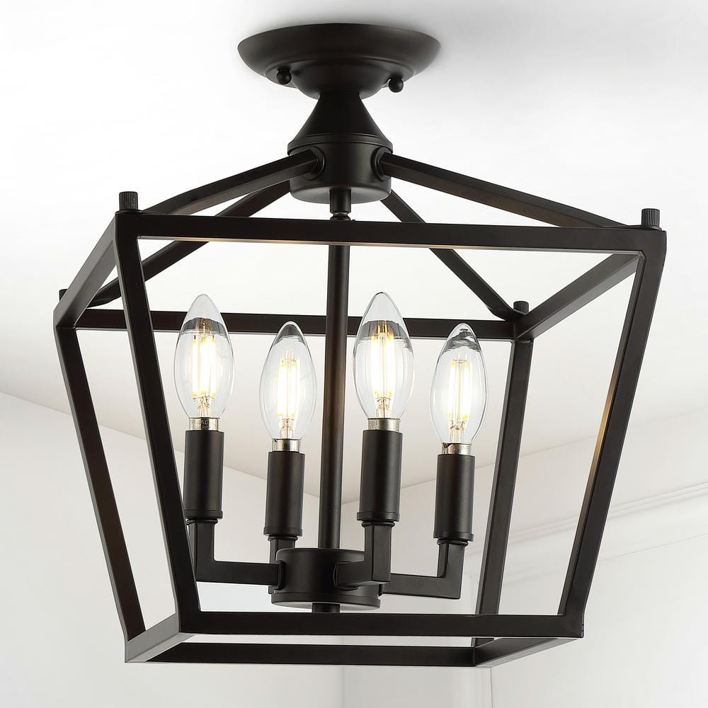 JONATHAN Y Milton Mini Lantern 4-Light Iron Modern Farmhouse LED Flush Mount, by JONATHAN  Y Oil Rubbed Bronze