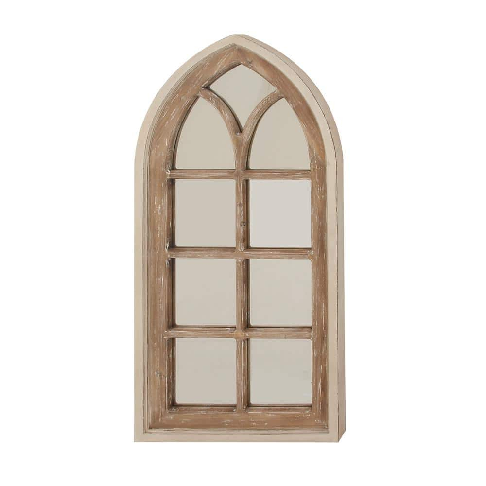 DecMode 26" x 35" Brown Arched Distressed Window Pane Wall Mirror