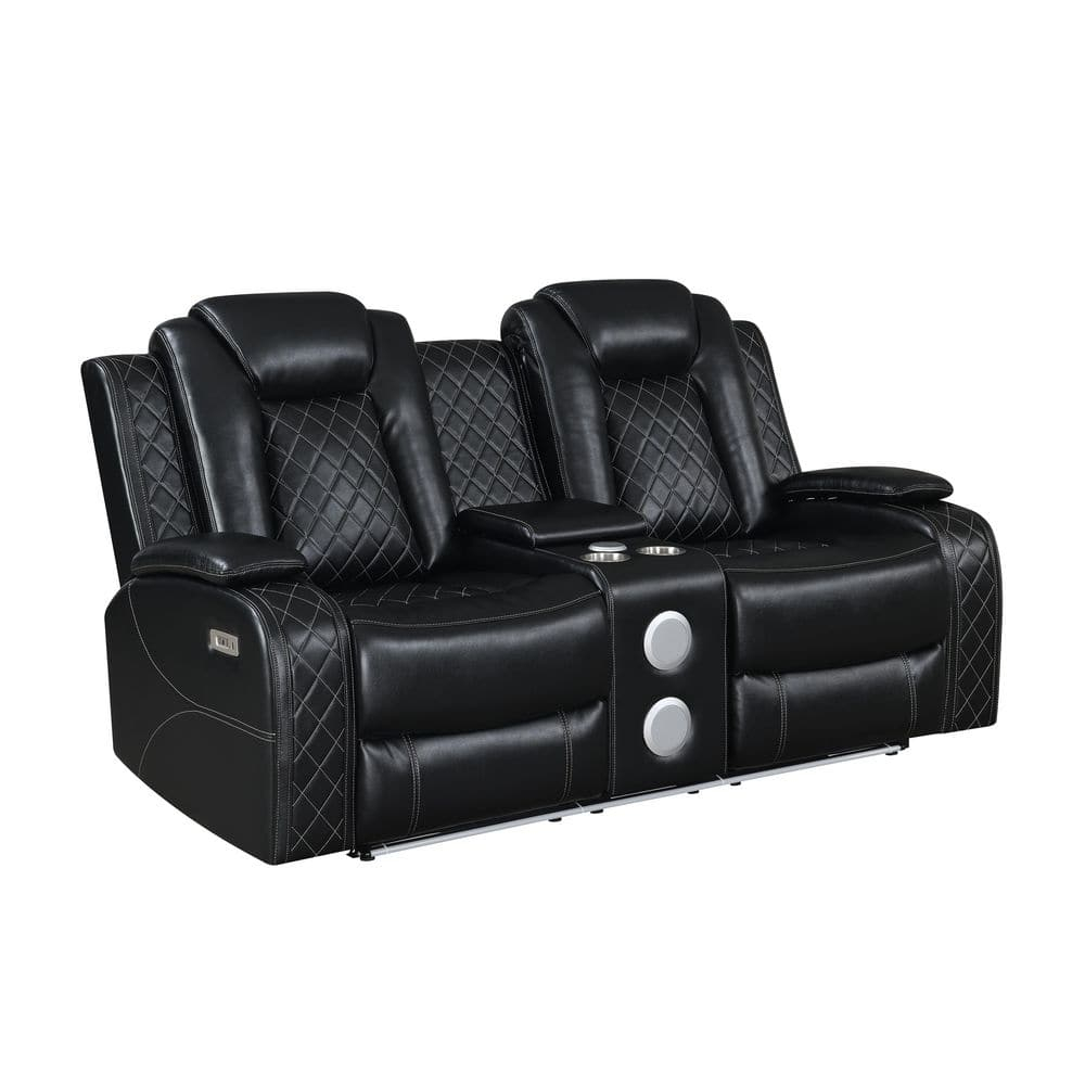 New Classic Furniture Orion II Faux Leather Power Console Loveseat in Black