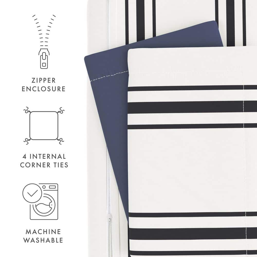 Noble Linens Navy Desert Stripe Reversible 2-Piece Duvet Cover Set, Twin/Twin XL