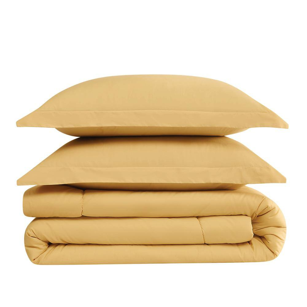 2-Piece Mustard Yellow Solid Cotton Percale Twin/Twin XL Comforter Set