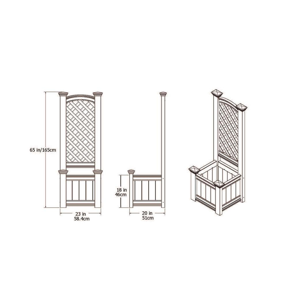 Classic White Vinyl Planter Box with Trellis, 65" Tall