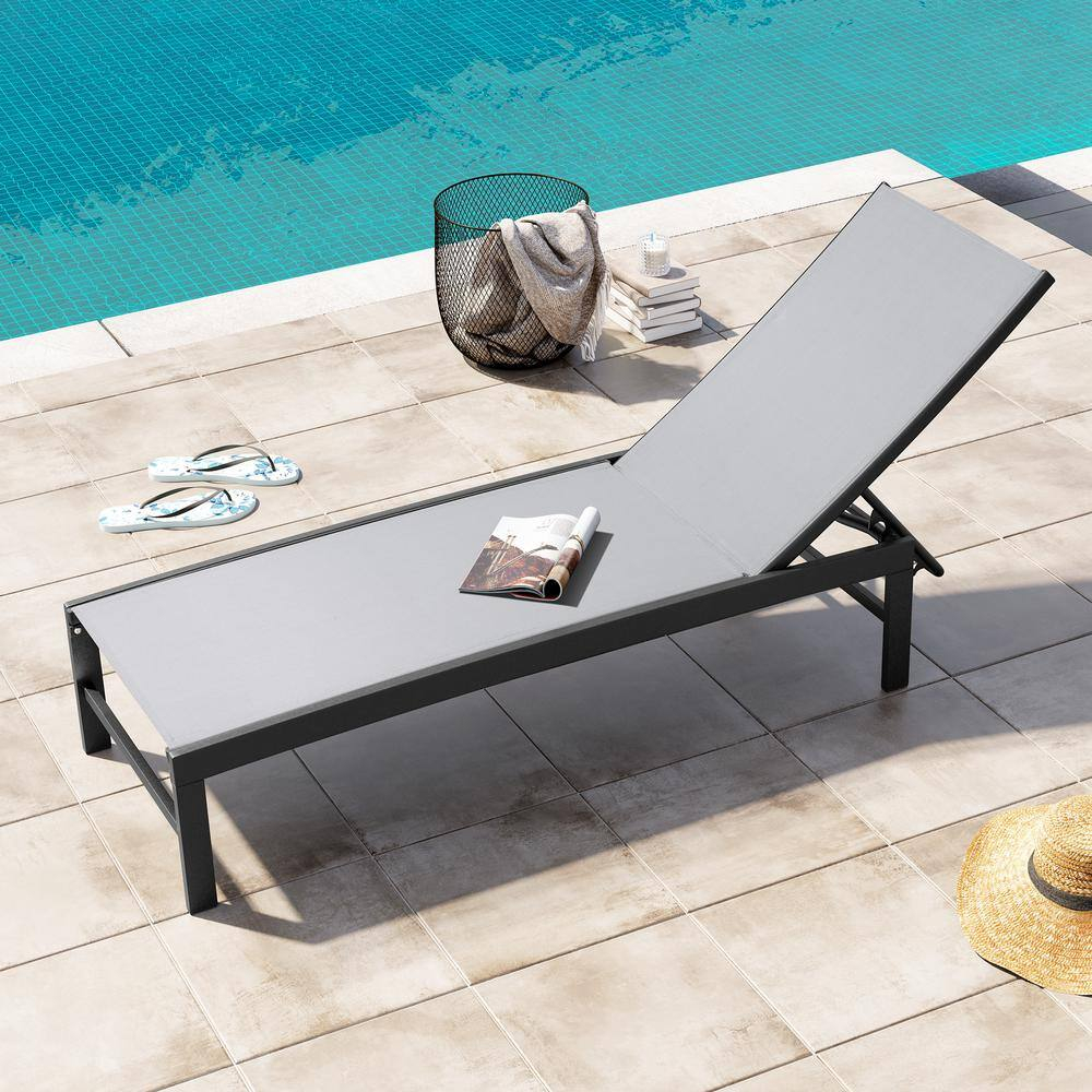 Crestlive Products Outdoor Pool Lounger Aluminum All-weather Adjustable Chaise Lounge Chair - See Picture Light Grey Fabric, Dark Grey Frame