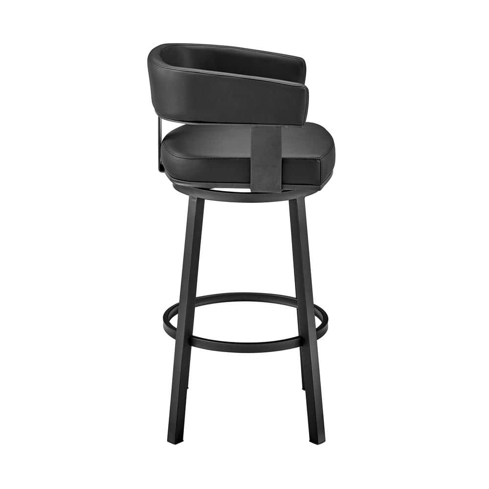 Armen Living Lorin30" Bar Height Swivel Bar Stool in Black Finish and Black Faux Leather