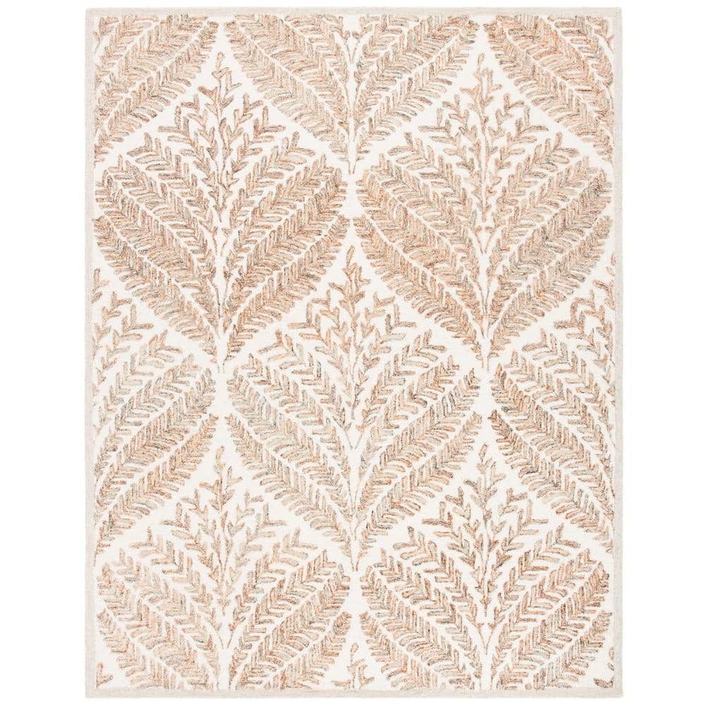 SAFAVIEH Capri Proinsias Leaves Wool Area Rug, Ivory/Brown, 11' x 15'