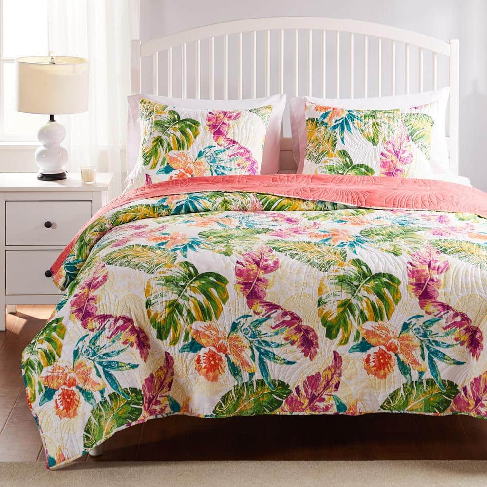 Greenland Home Fashions Tropics Coastal Paradise Quilt Set, 2-Piece Twin, Punch