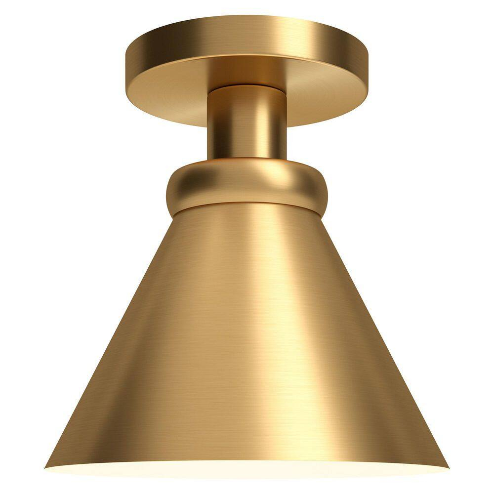 Evelyn&Zoe Zeno 8.63" Semi Flush Mount with Metal Shade in Brushed Brass/Brushed Brass