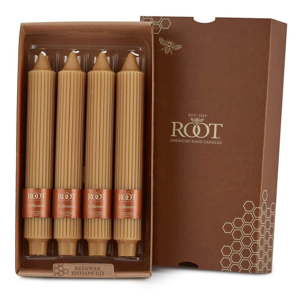 ROOT™ Candles Unscented Grecian Collenette Taper Candles, 9-inch Tall, Box of 4, Color: Beeswax