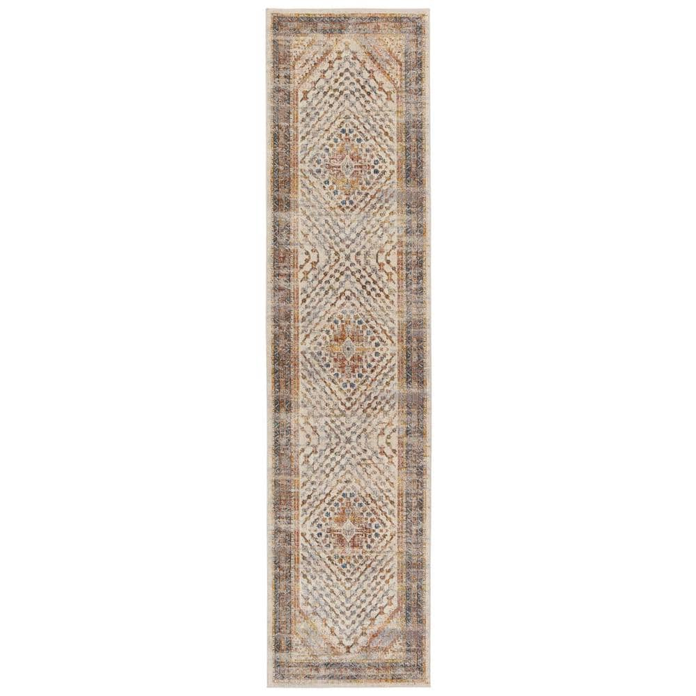 Terra Multicolor/Light Gray 3 ft. x 12 ft. Medallion Runner Rug