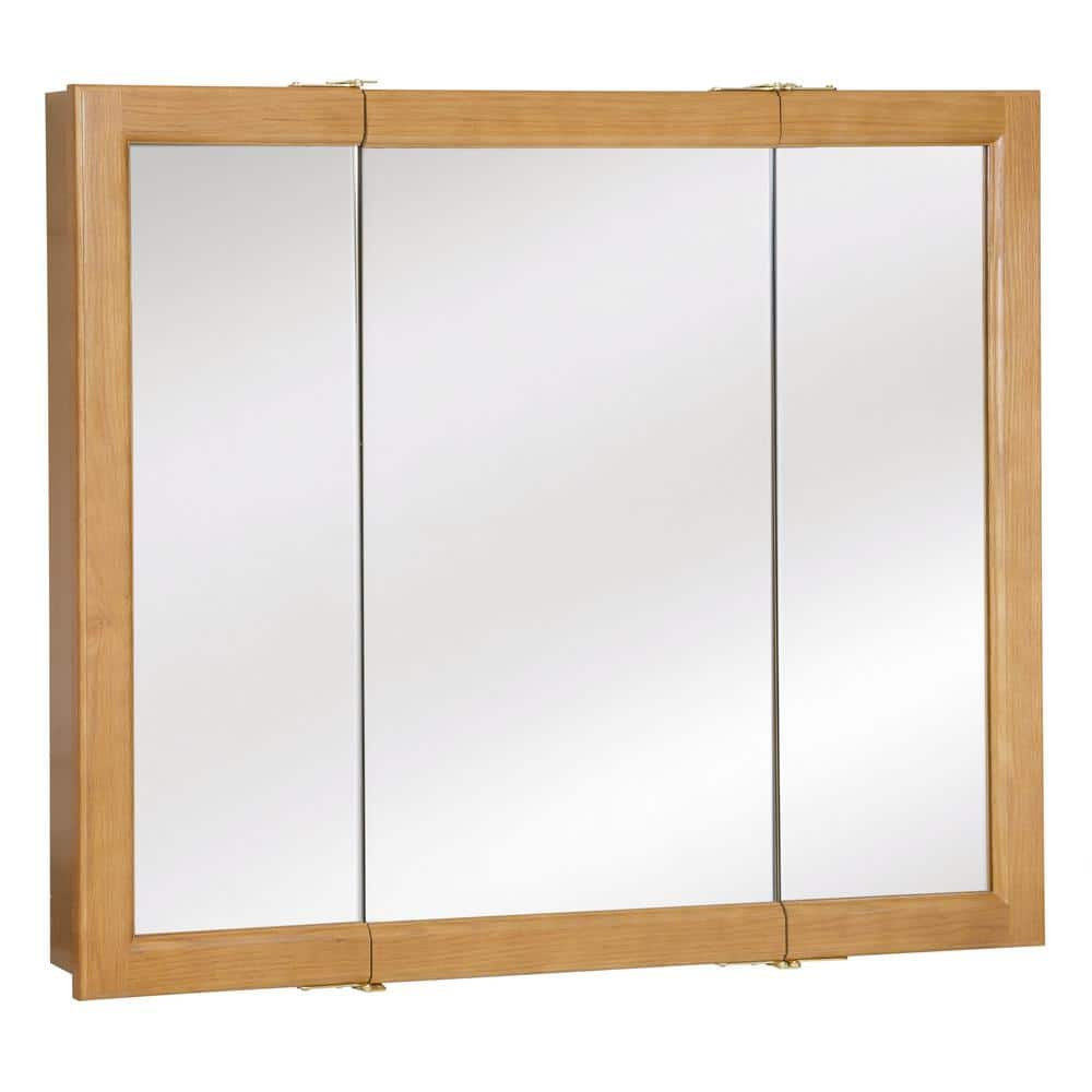 Design House 36" Tri-View Wall Mount Bathroom Medicine Cabinet, Nutmeg Oak