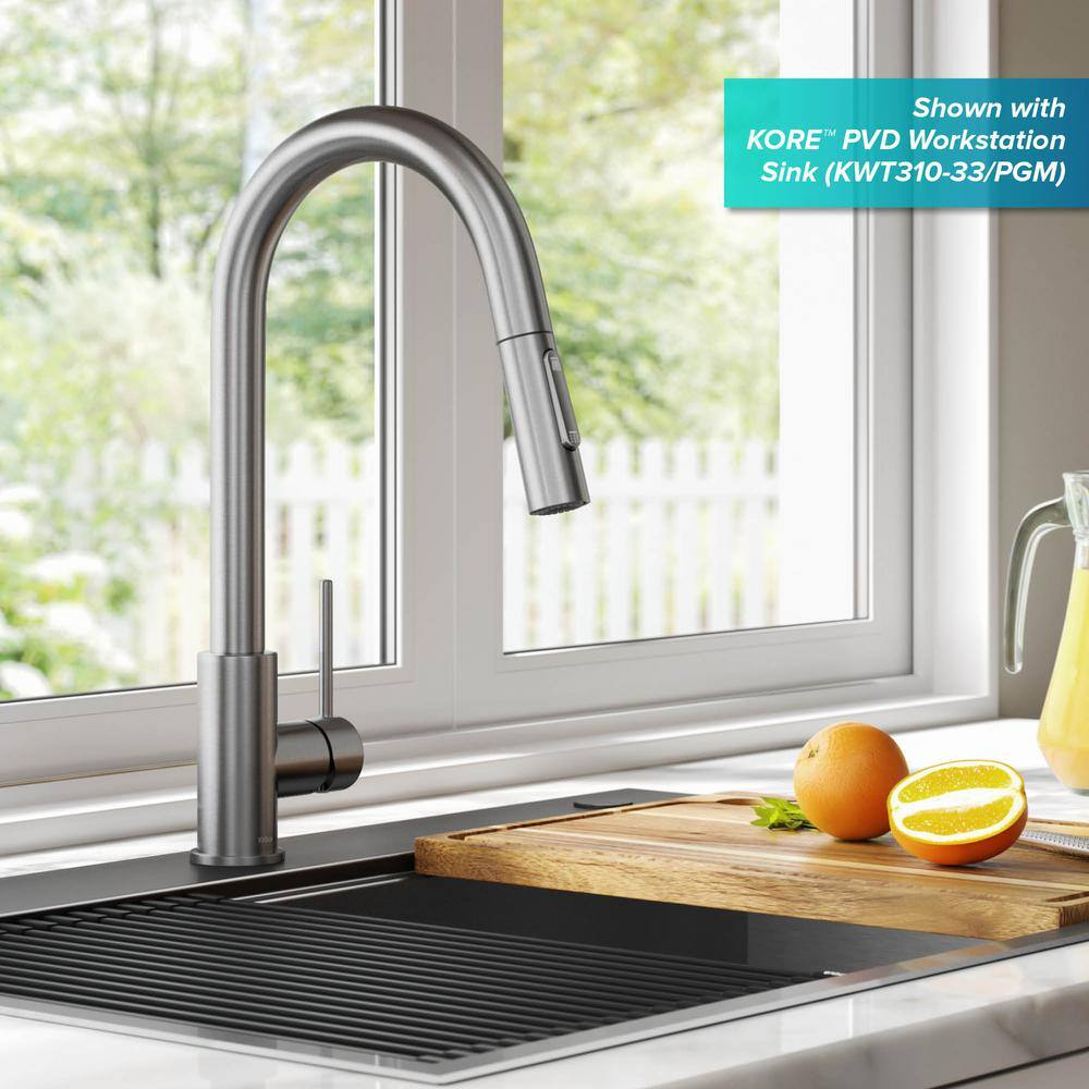 KRAUS Oletto Contemporary Pull-Down Single Handle Kitchen Faucet in Spot Free Stainless Steel, KPF-3104SFS