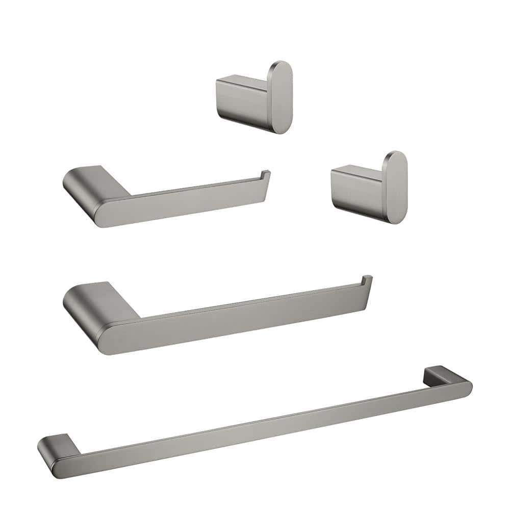 Matte Gray Stainless Steel 5-Piece Bathroom Hardware Set