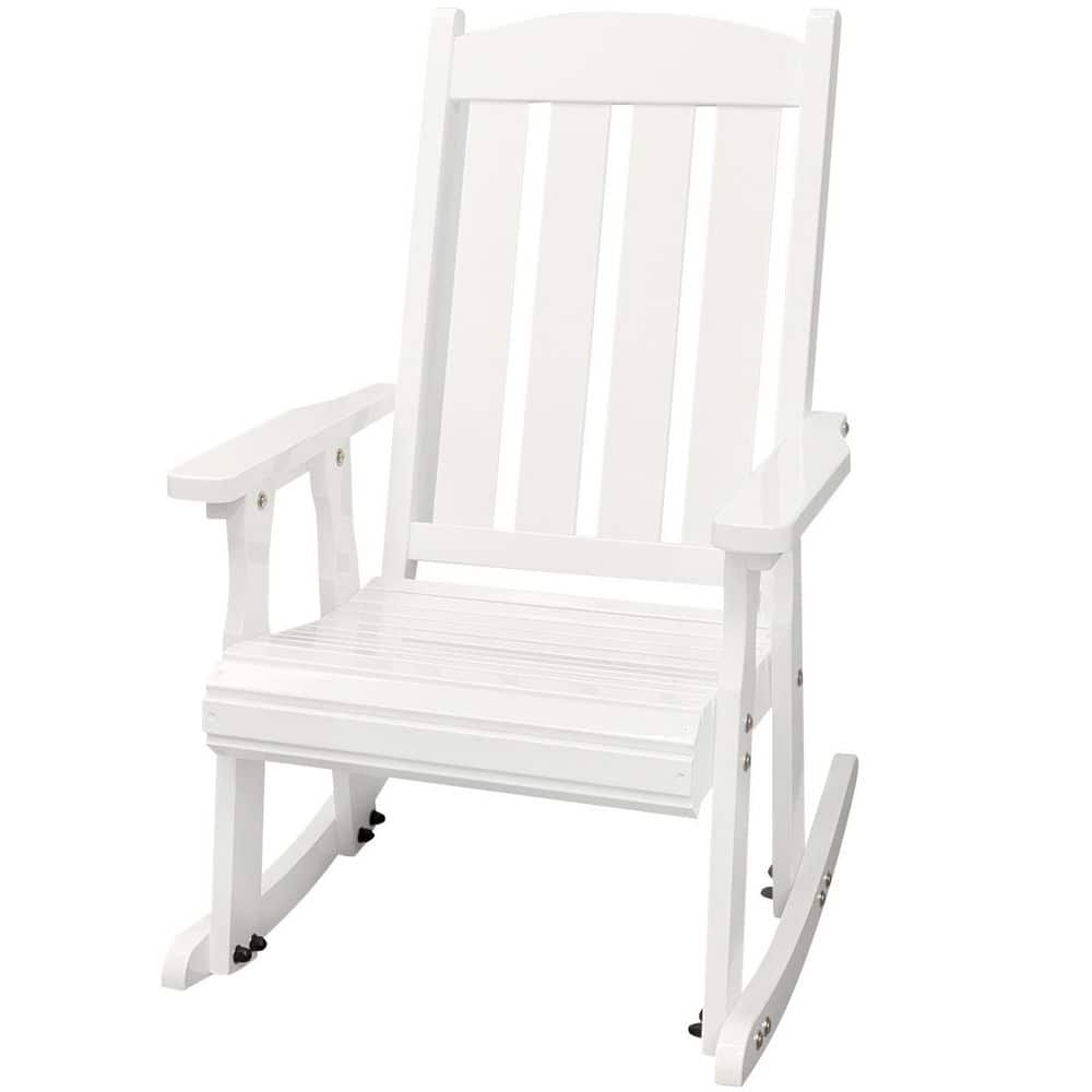 Innovaze Solid Wood Rocking Chair for Indoor or Outdoor Patio and Porch, White