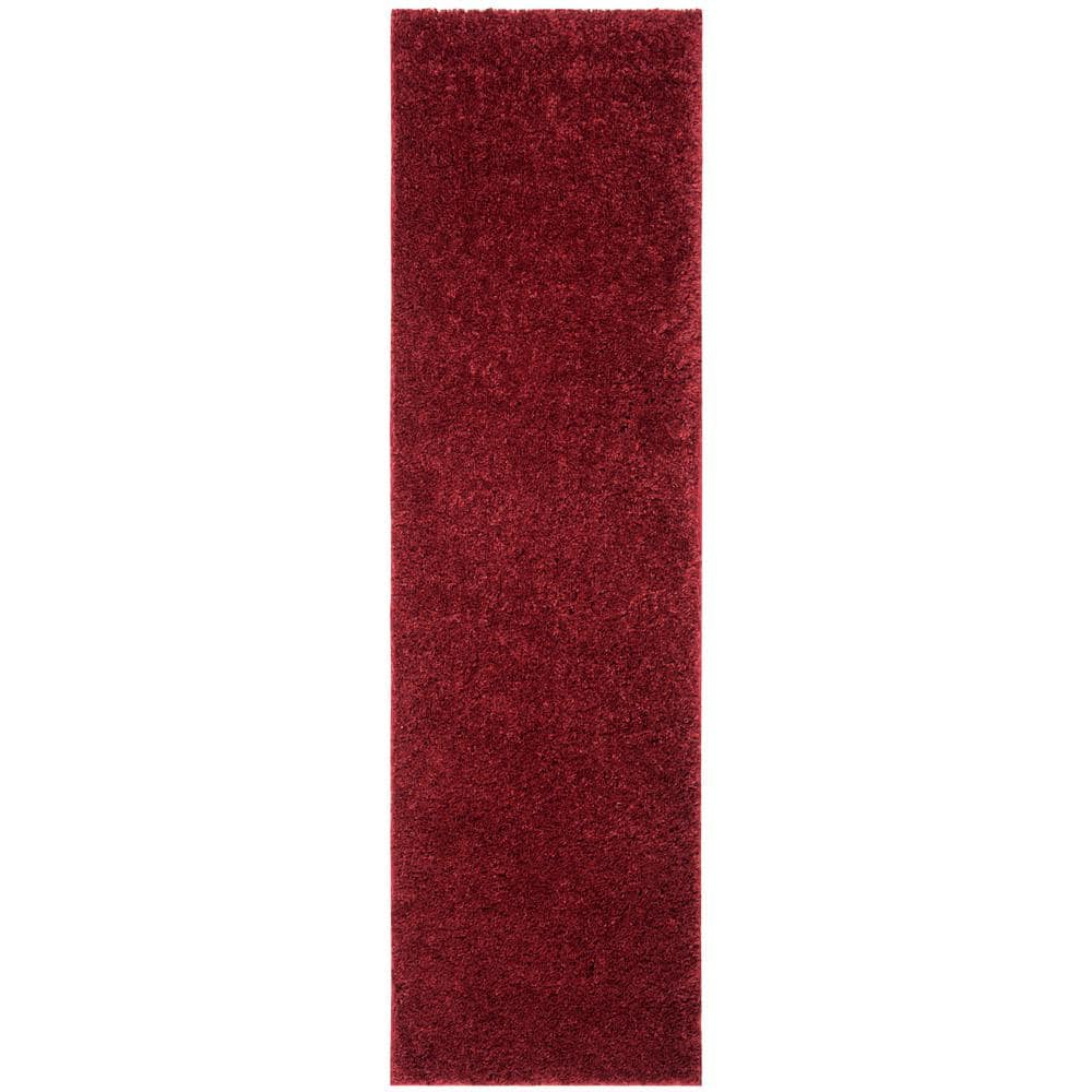 SAFAVIEH August Carlene Solid Plush Shag Runner Rug, Burgundy, 2'3" x 6'