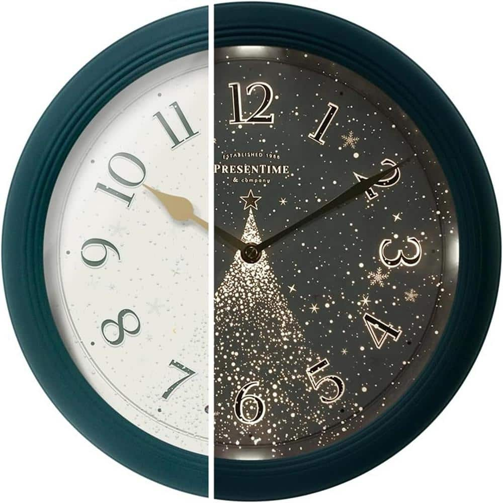 Presentime & Co. 12.6" Illuminated Farmhouse Wall Clock, Silent Battery Operated Night Light Wall Clock with Smart LED Sensor for Living Room, Bathroom, Kitchen, Home Office, Oil Rubbed Bronze Finish