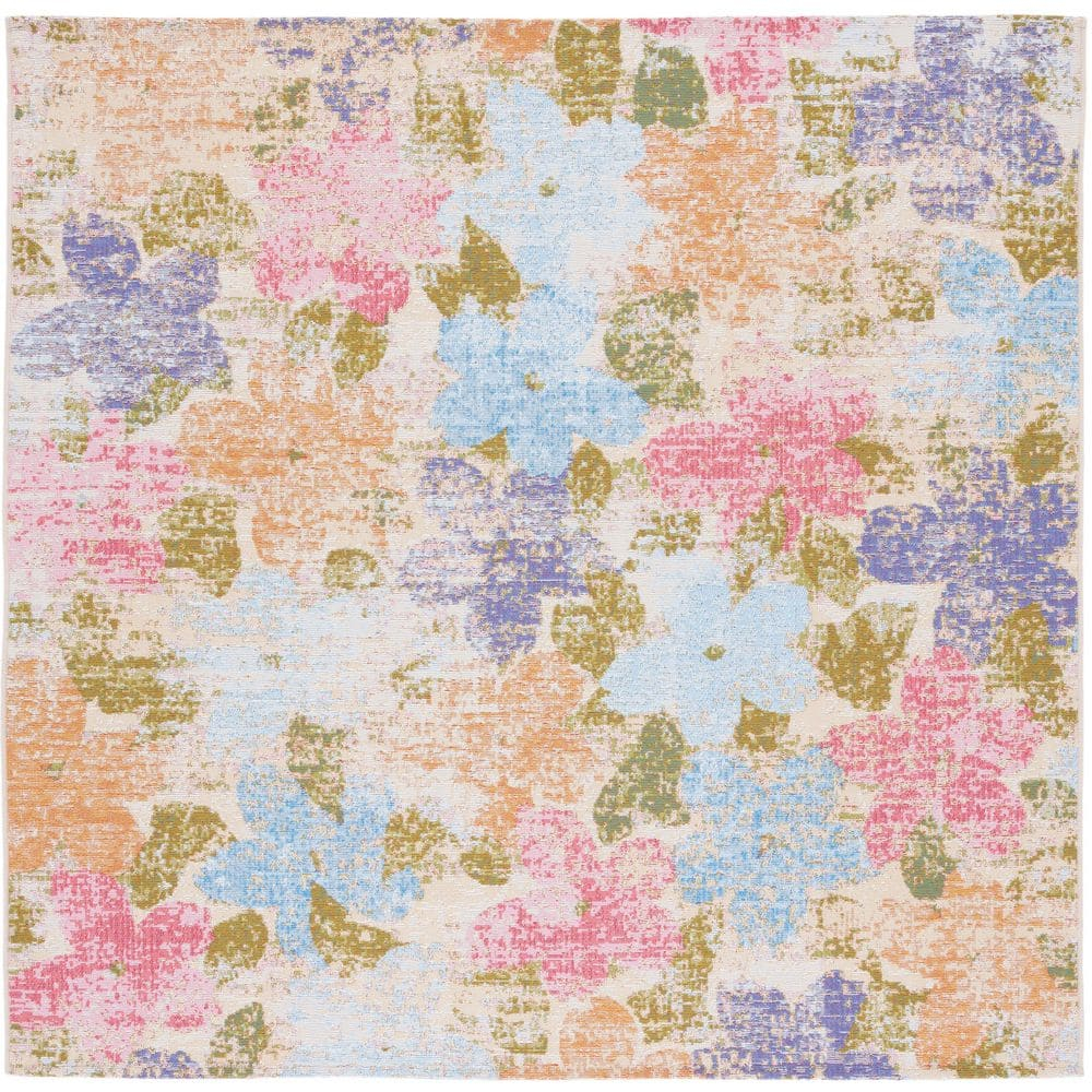 Summer SMR410 Power Loomed Indoor and Outdoor Area Rug - Blue/Pink - 6'7"x6'7" - Safavieh.