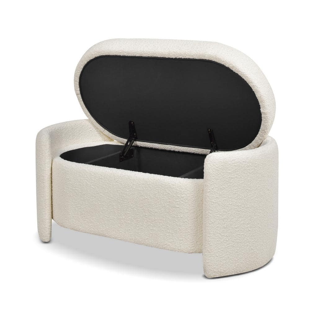 Jennifer Taylor Home Fuji 44" Upholstered Boucle Oval Storage Bench Ivory White