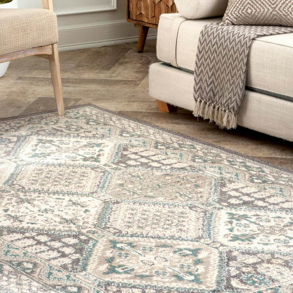 Becca Vintage Tiles Charcoal 7 ft. x 9 ft. Living Room/Bedroom/Dining Room Area Rug