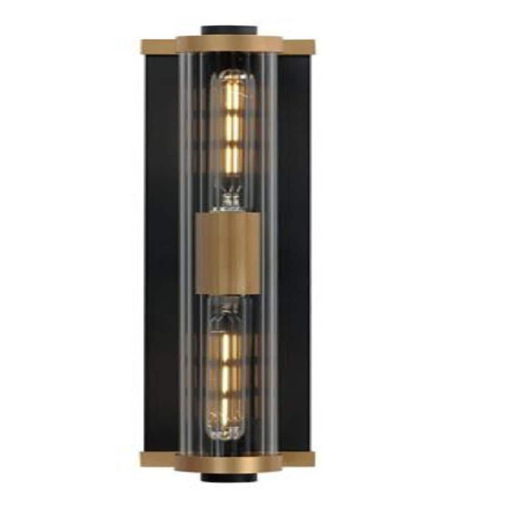 Opulent Black and Antique Brass 20" Outdoor Wall Sconce