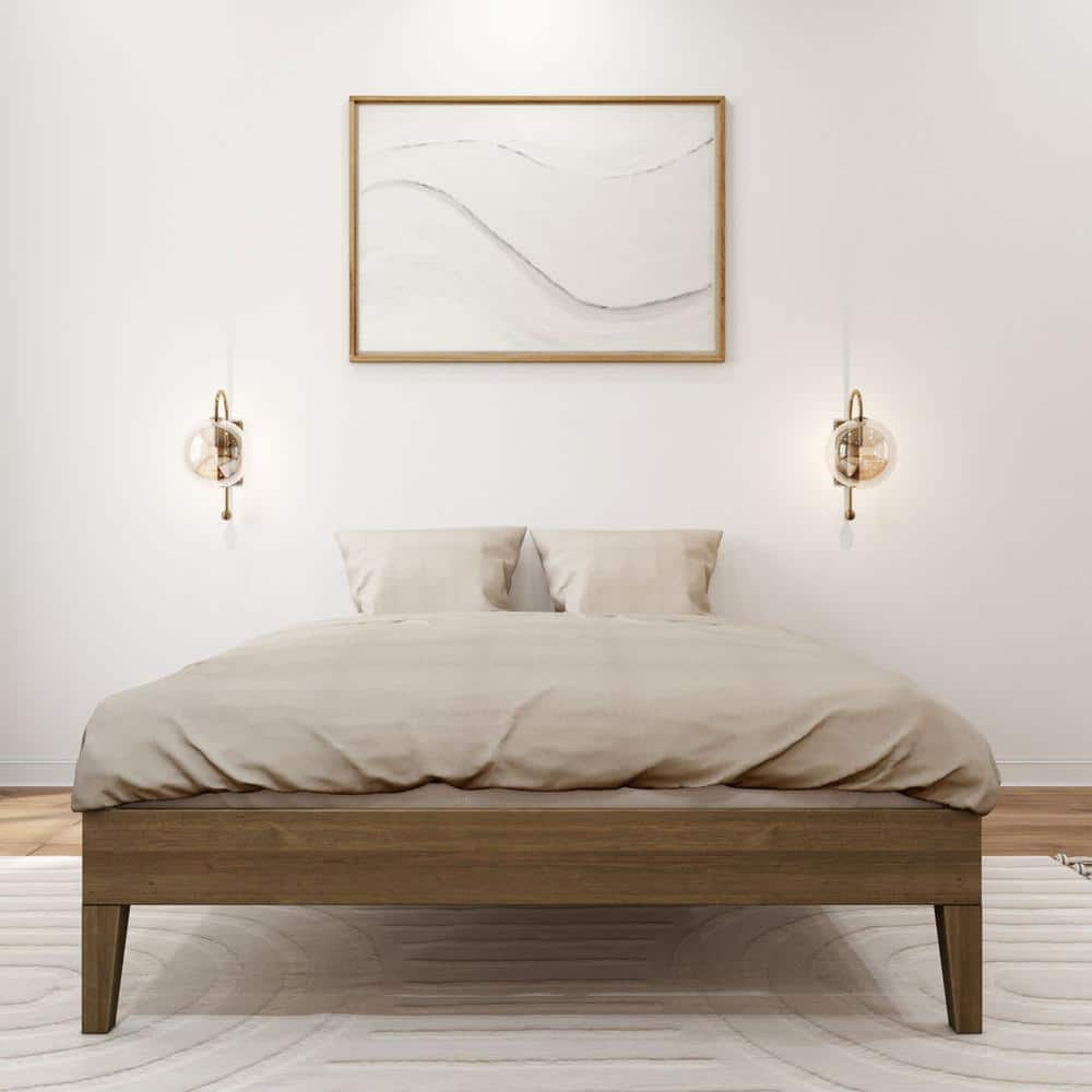Lakehouse Full Size Bed Frame, Solid Wood Platform Bed, No Box Spring Needed, Matte Walnut
