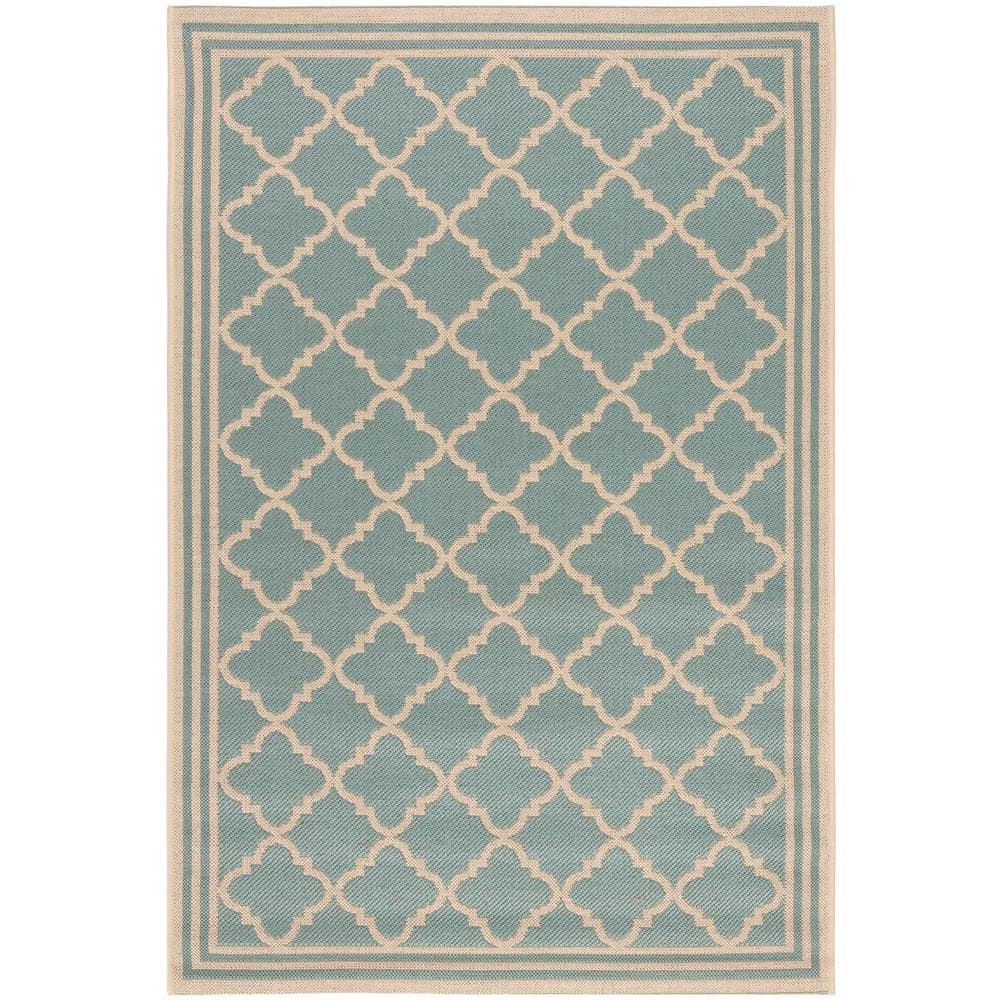 SAFAVIEH Beach House Nima Trellis Indoor/Outdoor Area Rug Aqua/Cream, 5'3" x 7'6"