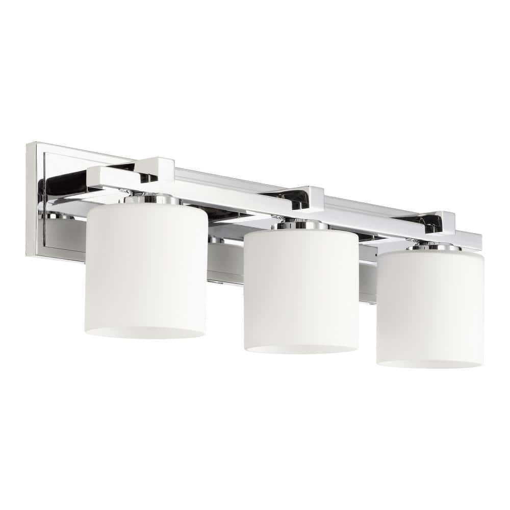 3 Light Cylinder Bath Vanity In Style 24 Inches Wide By 7.5 Inches High-Chrome Finish-Satin Opal Glass Color Quorum Lighting 5369-3-14