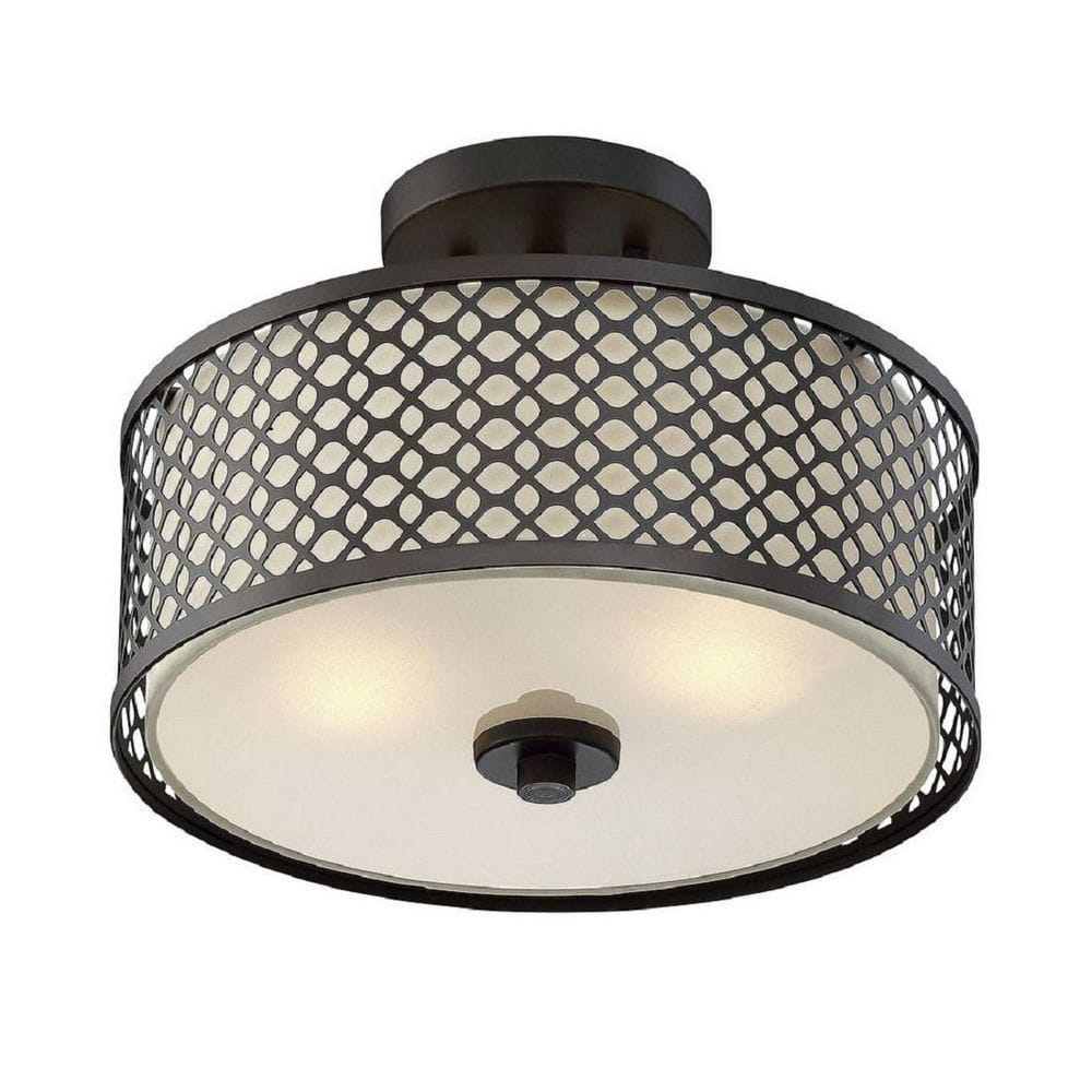 Elegant 13" Oil Rubbed Bronze Drum Ceiling Light with Cream Fabric Shade