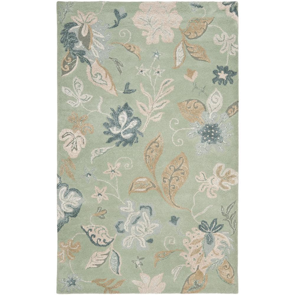 SAFAVIEH Jardin Daffodil Floral Wool Area Rug, Light Green/Multi, 5' x 8'