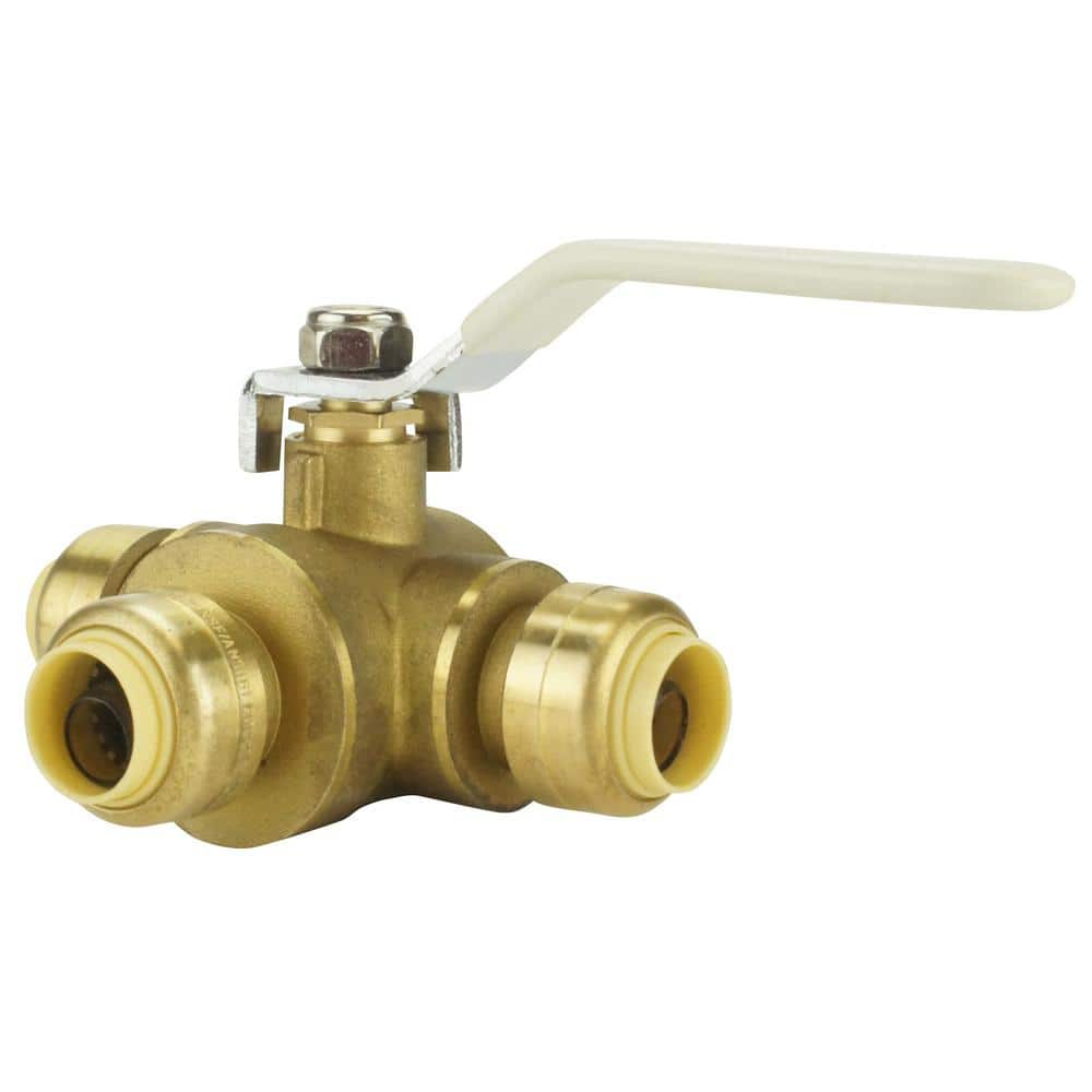 1/2 Inch Brass Push-To-Connect 3-Way Ball Valve