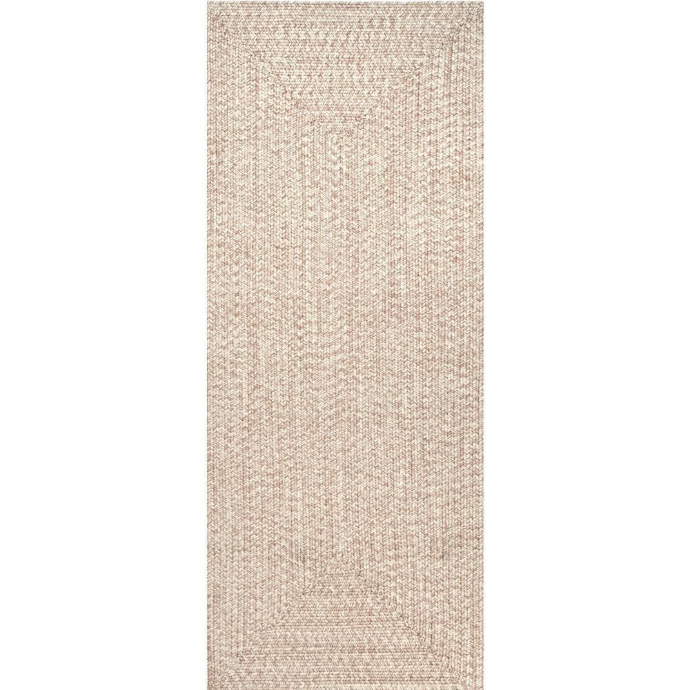 nuLOOM 2' x 14' Solid Hand Braided Indoor/Outdoor Area Rug, Pet-Friendly, High Traffic, Weather Resistant, for Patio, Balcony, Bedroom, Living, Dining Room, Wynn Tan